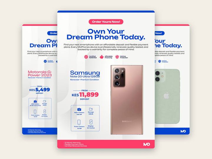 MoPhones product sheets — Graphic Design work by a KYN trainer